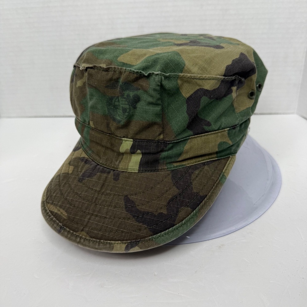 USMC Utility Cap Men Medium Green Woodland Camo EGA Ripstop 8-Point Military Hat